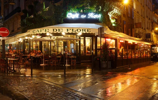 Paris France October 2020 Cafe Flore Located Corner Boulevard Saint — Stock Photo, Image
