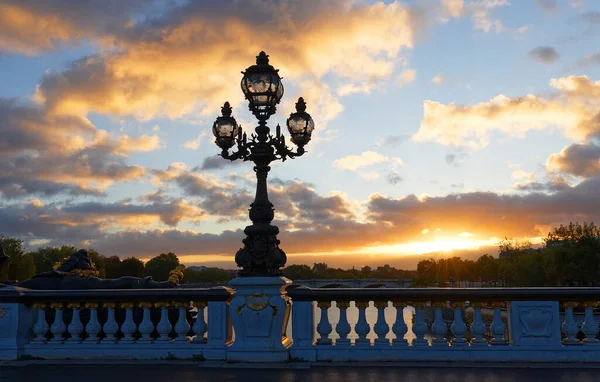 Bela Vista Pôr Sol Vista Famosa Ponte Alexandre Paris França — Fotografia de Stock