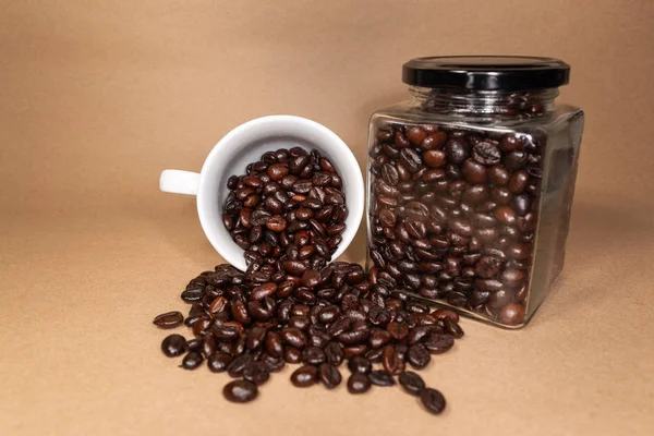 Roasted Coffee Beans White Cup Bottle — Stock Photo, Image
