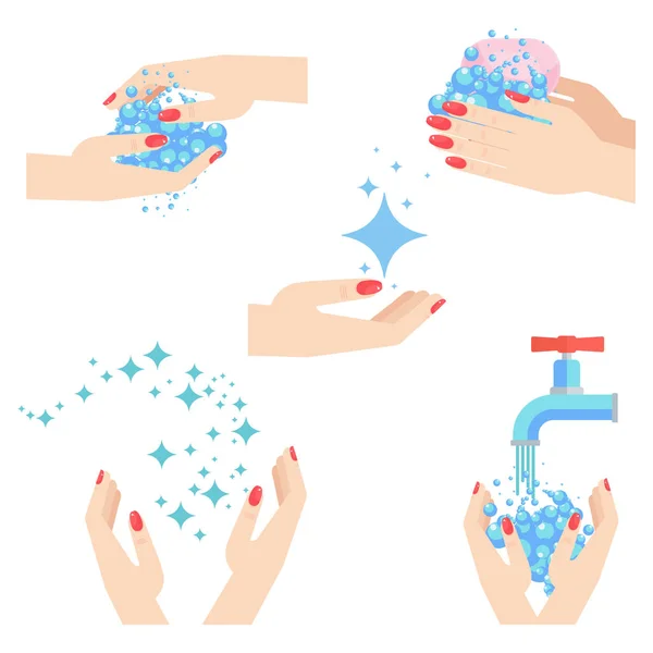 Πλυντήριο γυναίκα χέρια σετ — Διανυσματικό Αρχείο