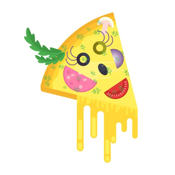 Pedaço de pizza caráter alegre —  Vetores de Stock