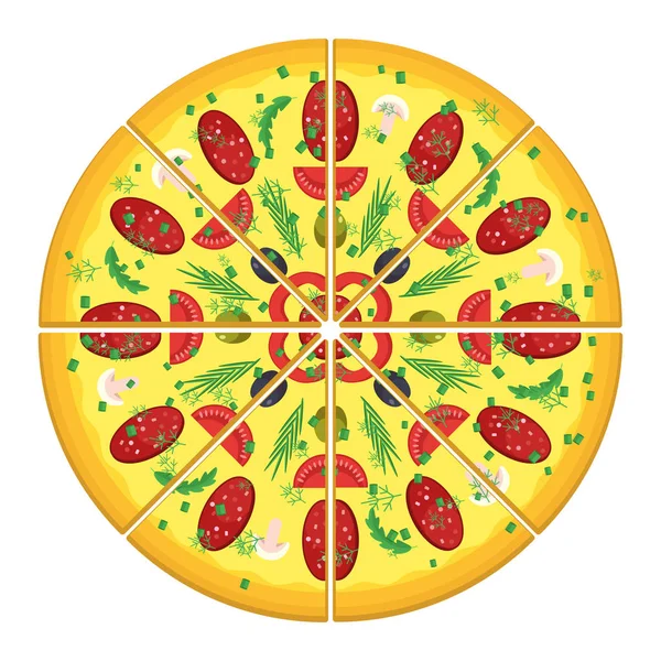 Pizza cortada com salsicha —  Vetores de Stock