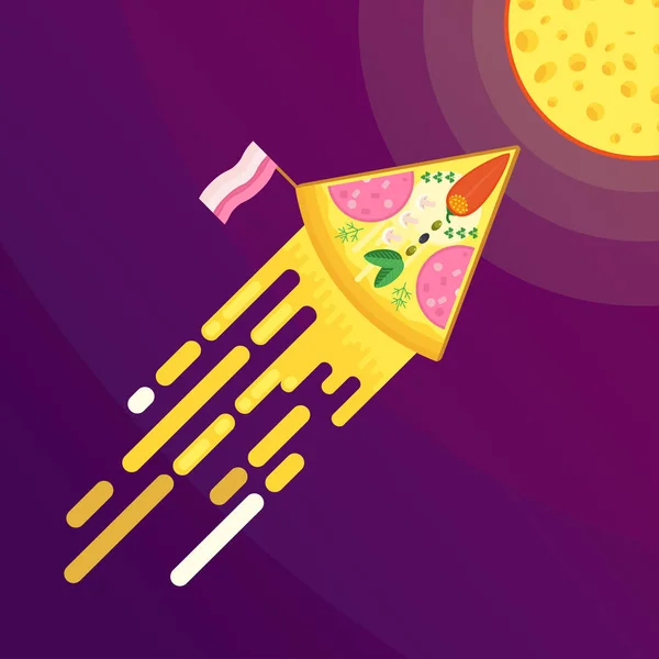 Pizza y queso luna — Vector de stock