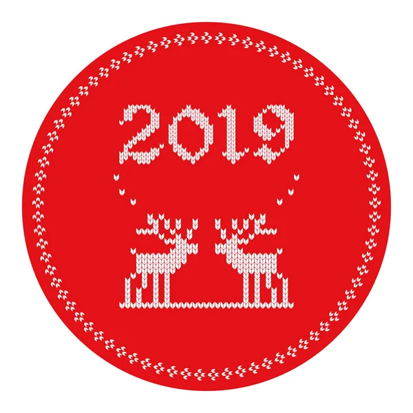 2019 knitted logo reindeers — Stock Vector