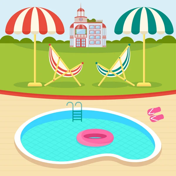 Día de verano cerca de la piscina — Vector de stock