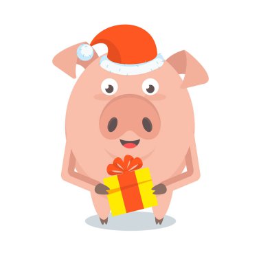 Santa Claus şapka içinde komik neşeli domuz