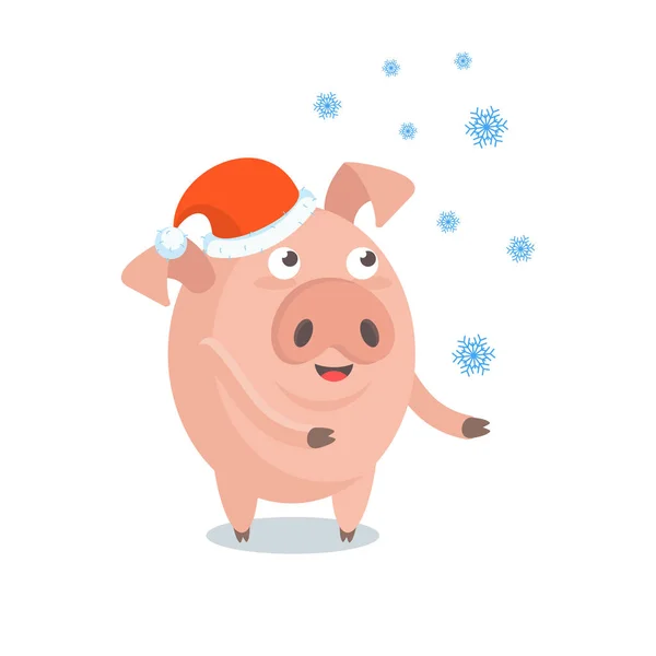 Lustiges Schwein mit Weihnachtsmann-Hut — Stockvektor