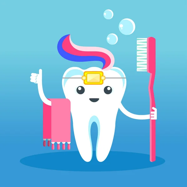 Vicces aranyos karakterek fogat, a fogkrém és fogkefe kapcsos — Stock Vector