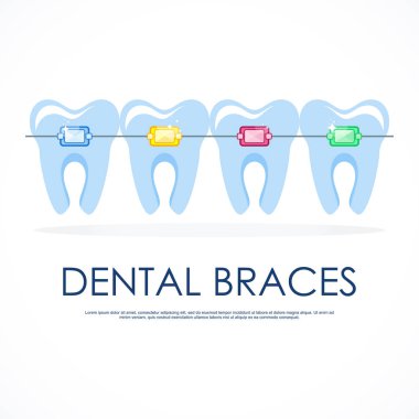 Healthy well-groomed teeth in braces. Dentistry and oral care clipart