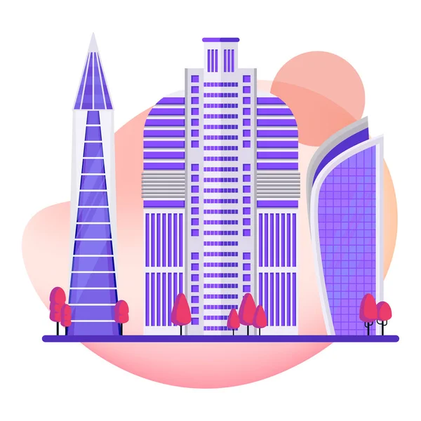Rascacielos ciudad moderna. Edificios de oficinas en el centro de la metrópoli . — Vector de stock