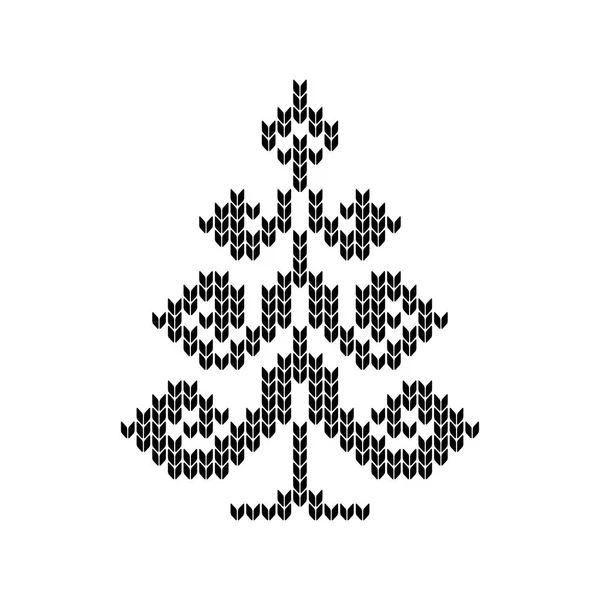 Knitted icons of Christmas trees for drawing greeting card — Stock Vector