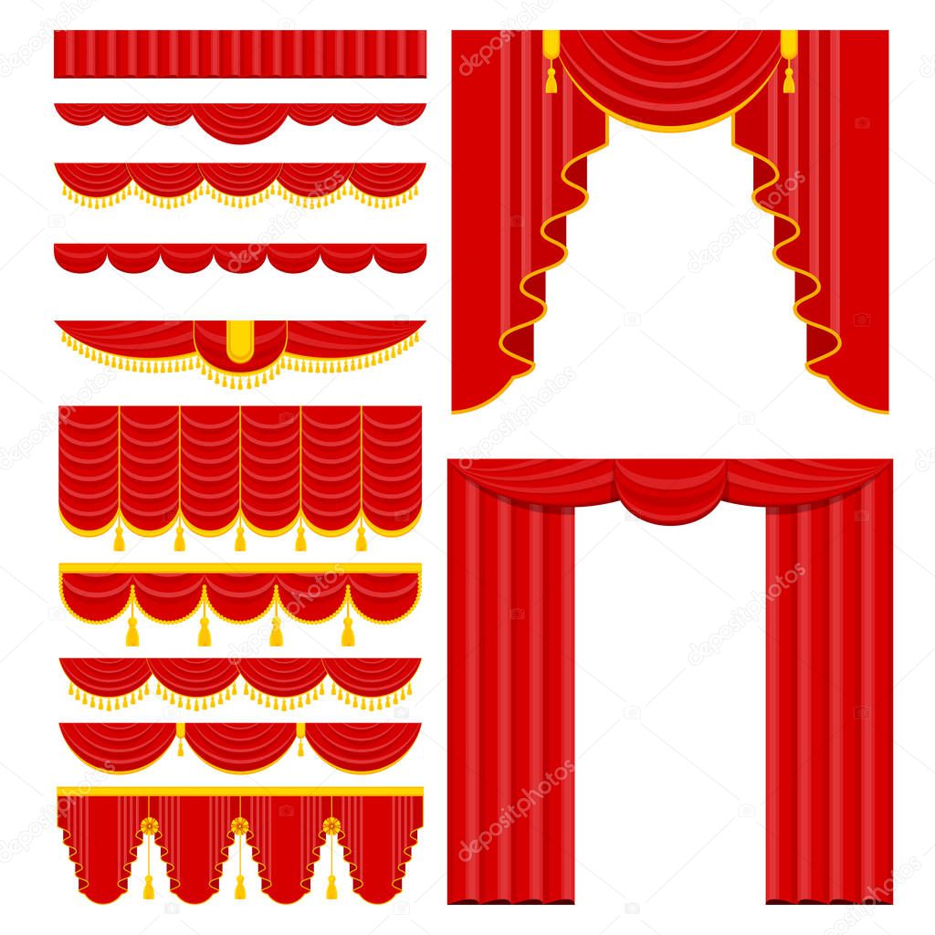 set of red theater curtain and lambrequins