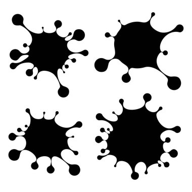 Vektör çizgi film siyah leke, mürekkep lekesi, fırça darbesi grunge tarzı döktüm
