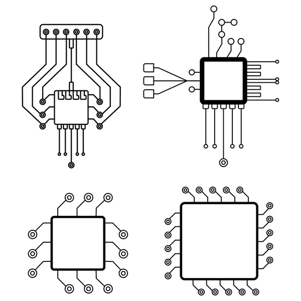 Icônes de puce d'ordinateur ensemble. Accessoires pour appareils numériques — Image vectorielle