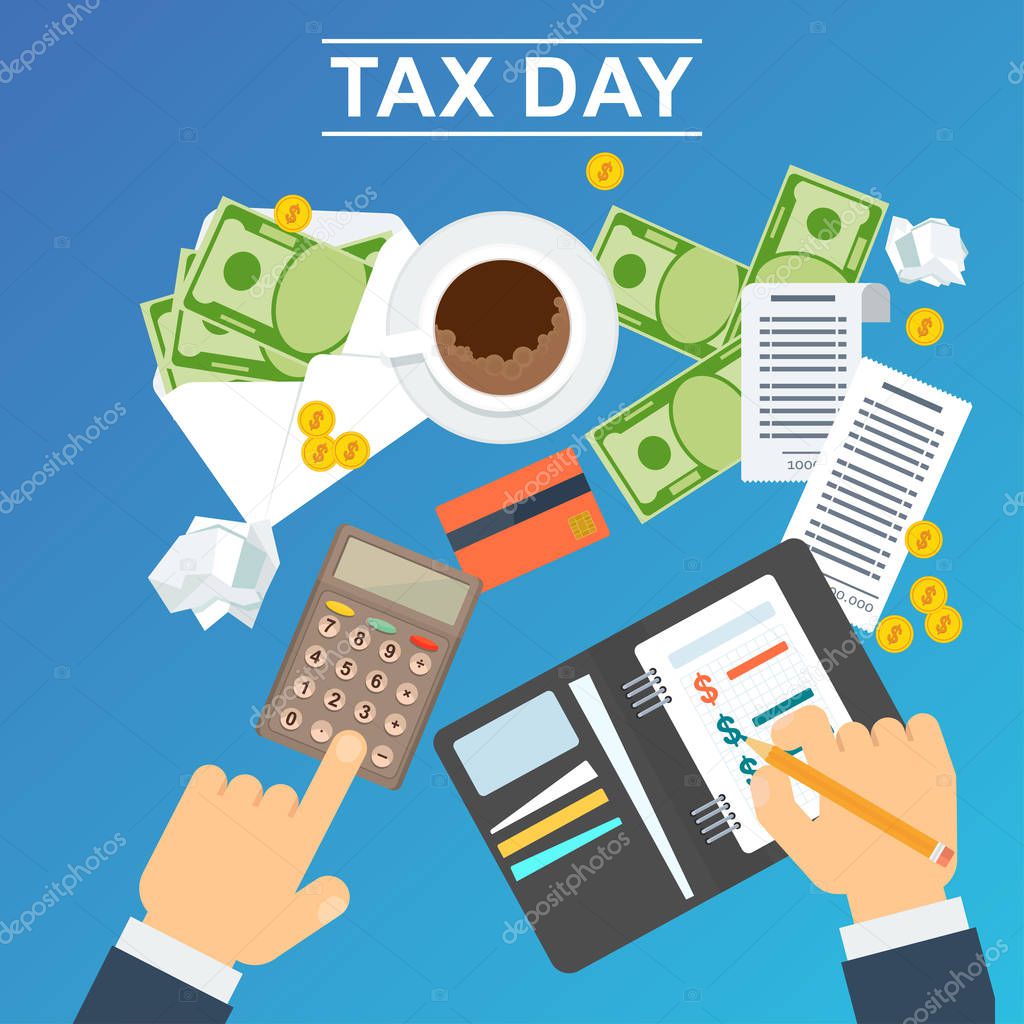 Tax day concept. Flat cartoon vector illustration.