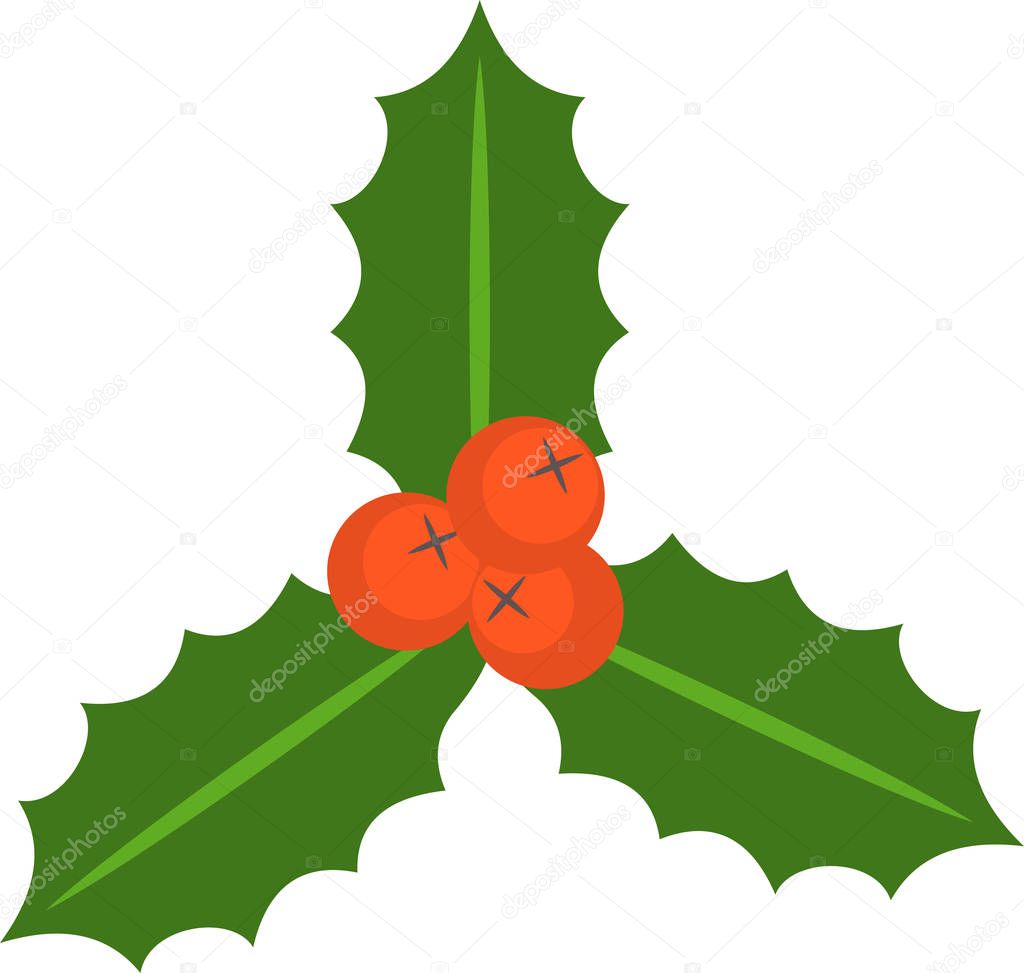 Holly berry and leaves flat vector icon