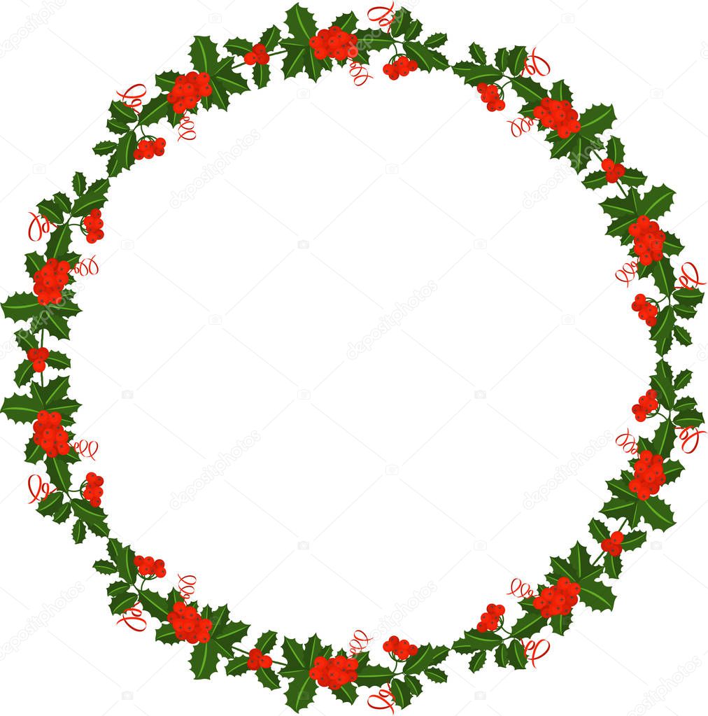 Holly berry branch for Christmas wreath and pattern