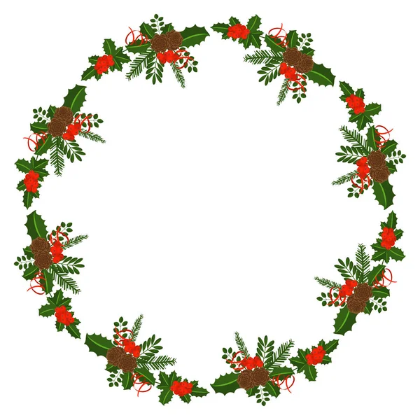 Холлі ягідний круглий кордон для різдвяних листівок — стоковий вектор