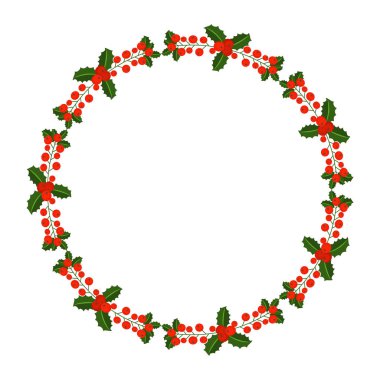 Holly berry yuvarlak sınır Noel kartları için