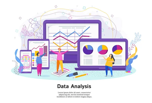 Data analysis vector concept with people characters — Stock Vector