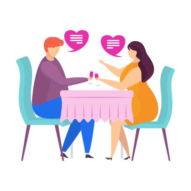 Tarih bir kafe, nazik sözler, aşk ilanı. Sevgililer günü için karakter.