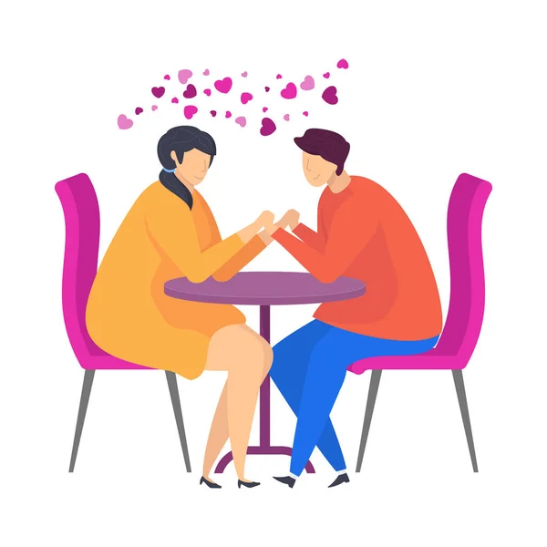 Date in einem Café, sanfte Worte, eine Liebeserklärung. Charaktere für den Valentinstag. — Stockvektor