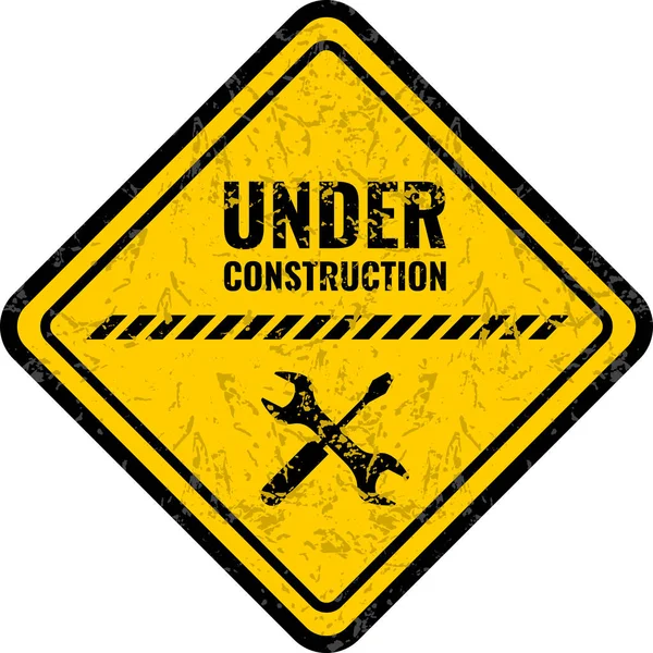 Grunge, rayado en construcción Señal de carretera de advertencia . — Archivo Imágenes Vectoriales