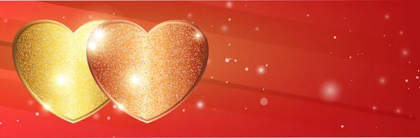 Corazón de arena brillante dorado sobre un lujoso fondo escarlata rojo brillante — Vector de stock