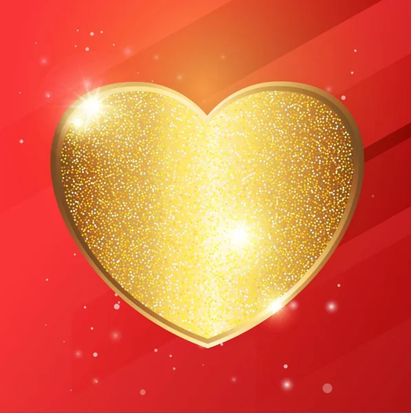 Corazón de arena brillante dorado sobre un lujoso fondo escarlata rojo brillante — Vector de stock