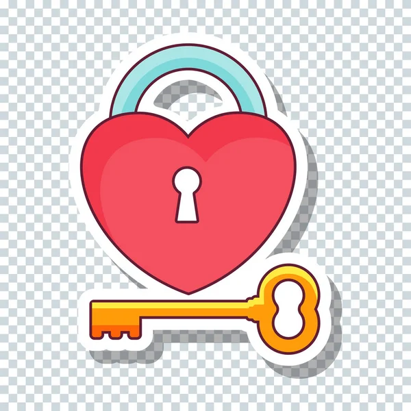 Verrouillage à coeur plat vectoriel avec autocollant clé pour la Saint-Valentin — Image vectorielle