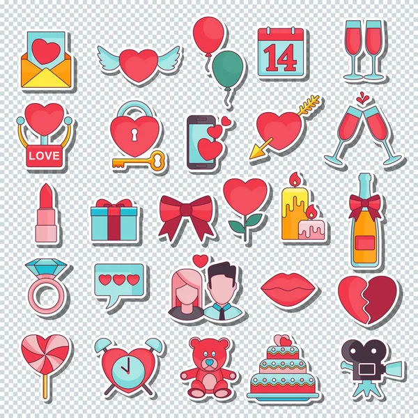 Coleção de ícones do Dia dos Namorados para impressões e receitas — Vetor de Stock