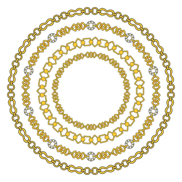 Beyaz arka plan üzerinde izole figürlü Altın zincir seti yuvarlak çerçeve — Stok Vektör