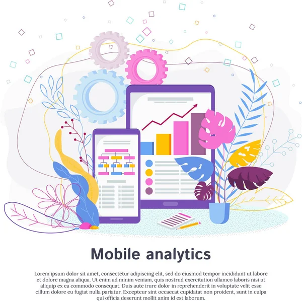 Conceito de analitismo móvel. Serviços de Aplicações e software de análise de dados — Vetor de Stock