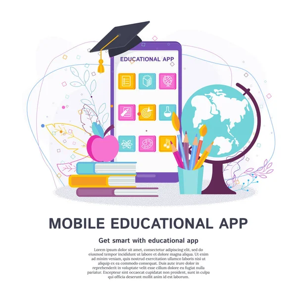 App educativa mobile. Concetto di vettore piatto . — Vettoriale Stock