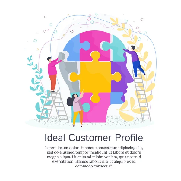 Tiny People Create Customer Profile. Flat vector concept. — Stock Vector