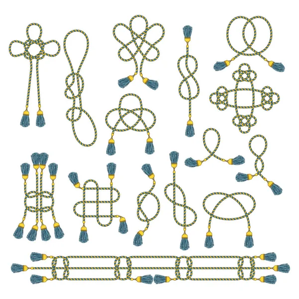 Шнур з мотузками, прив'язаними до плетеного вузла . — стоковий вектор
