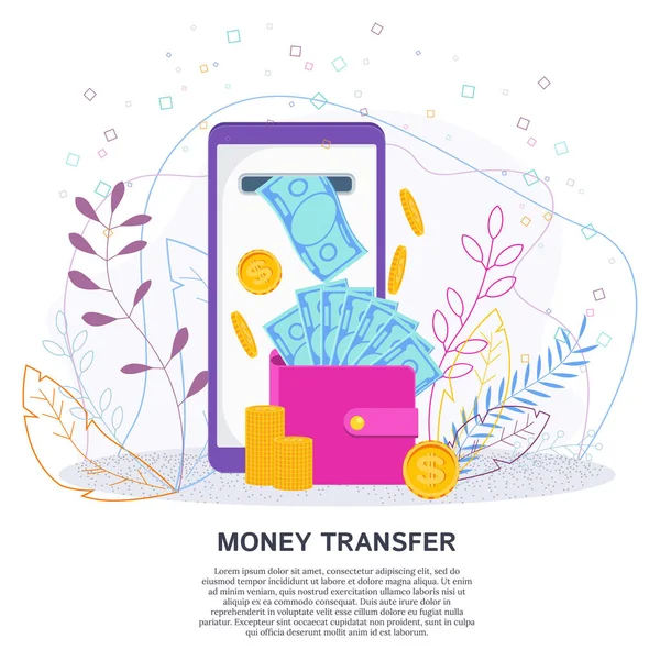 Transferência de dinheiro através de terminais online conceito de financiamento — Vetor de Stock