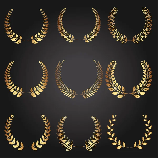 Set of various vector golden laurel wreaths — Stock Vector