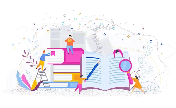 Education concept with tiny people. Flat cartoon style. — Stock Vector