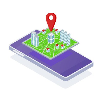 Bir cep telefonu şehir bölgesinin izometrik Haritası.