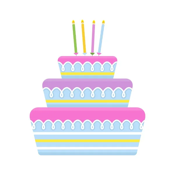 Gâteau d'anniversaire lumineux. Pâtisseries sucrées aux fruits et au chocolat . — Image vectorielle
