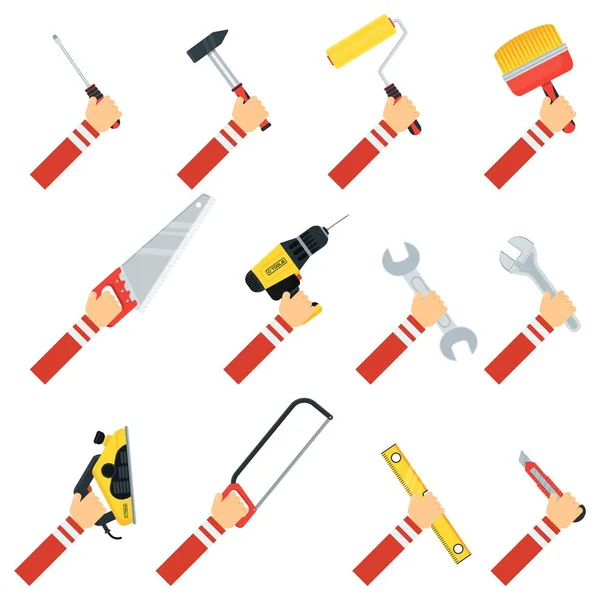 Conjunto de mãos com ferramentas para reparo . — Vetor de Stock