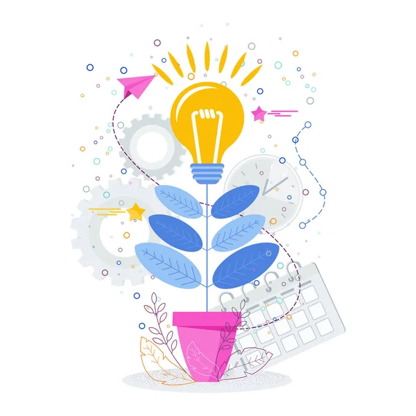 Concept de croissance d'idées. L'idée pousse comme une fleur dans un pot de fleurs . — Image vectorielle