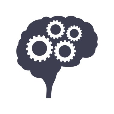 Dişli siyah siluet yan görünümü ile beyin. Zihin, yaratıcılık ve bilgi.