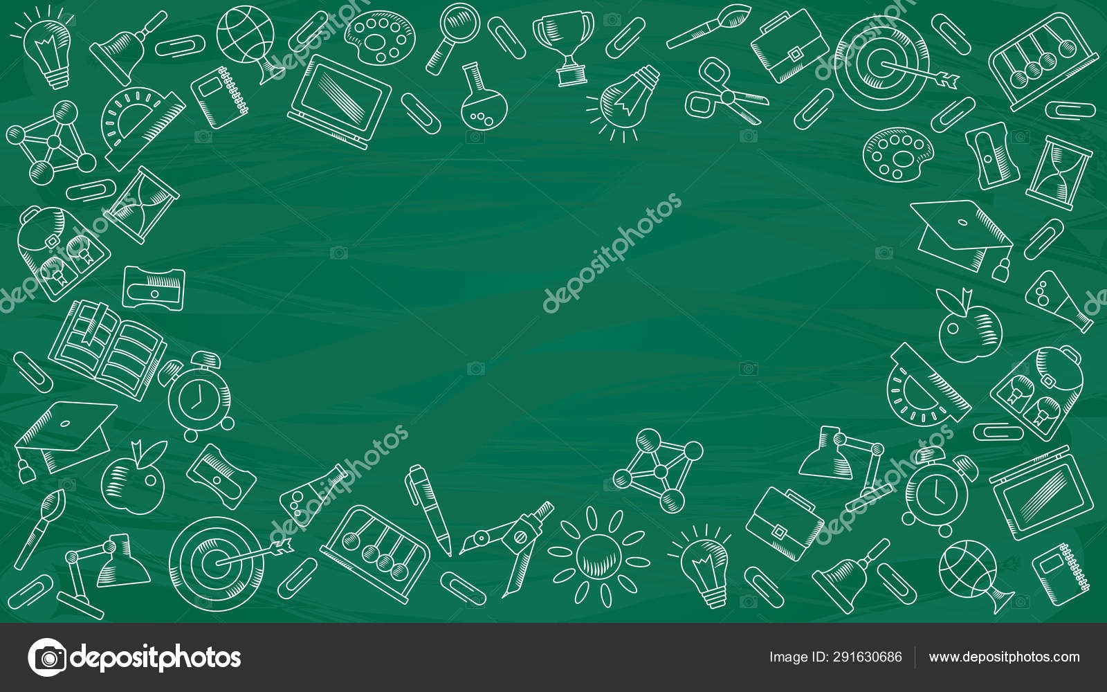 Green board with hand-drawn chalk school supplies. Stock Vector Image by  ©quarta #291630686