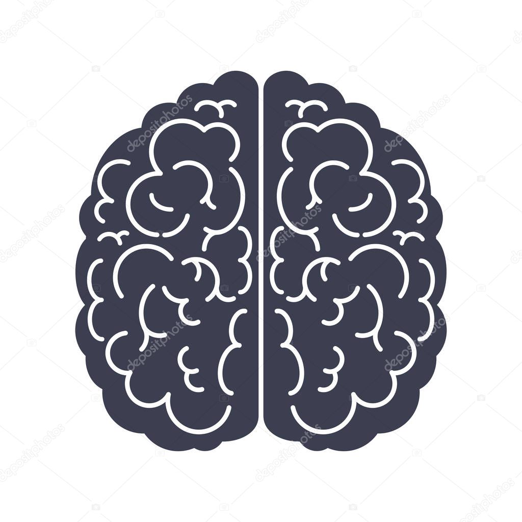 Brain Silhouette top view black icon. Mind, creativity and knowledge. Symbol of business success, victory in competition, leadership. Flat vector style illustration on white background.
