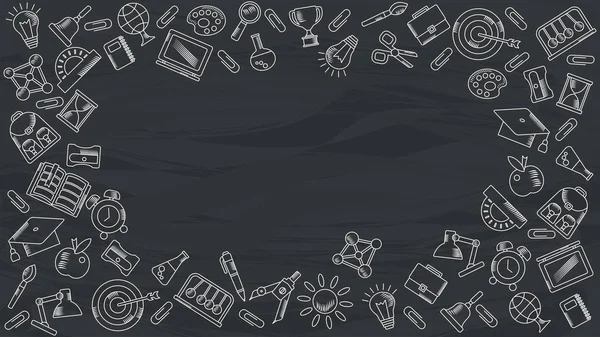 Beyaz Handdrawn tebeşir okul malzemeleri ile Blackboard.