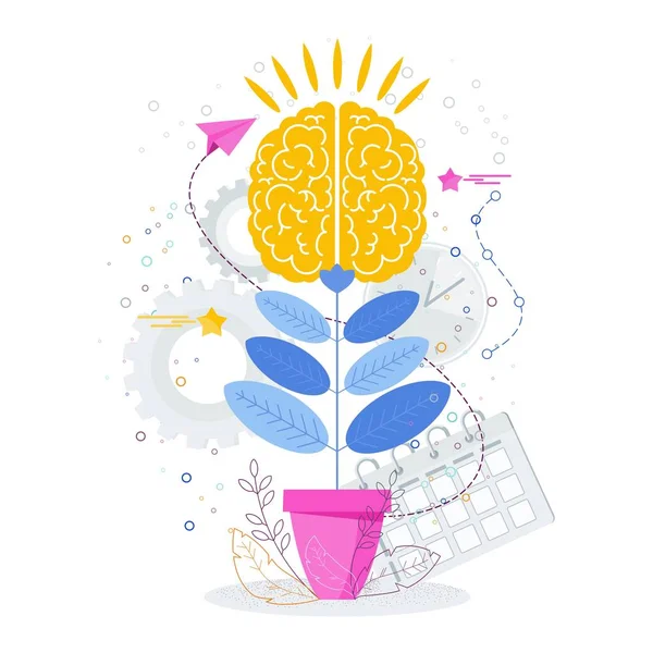 脳は植物のような植木鉢で育つ. — ストックベクタ