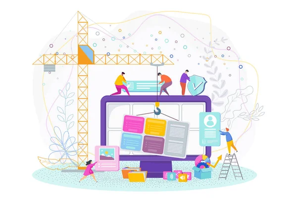 Tiny people are designing a website. Web design, development. — Stock Vector