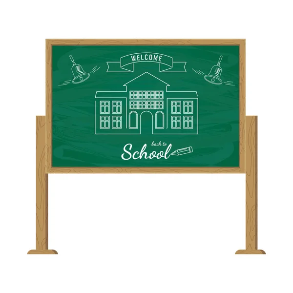 Póster de bienvenida de nuevo a la escuela en pizarras verdes para el aula — Vector de stock